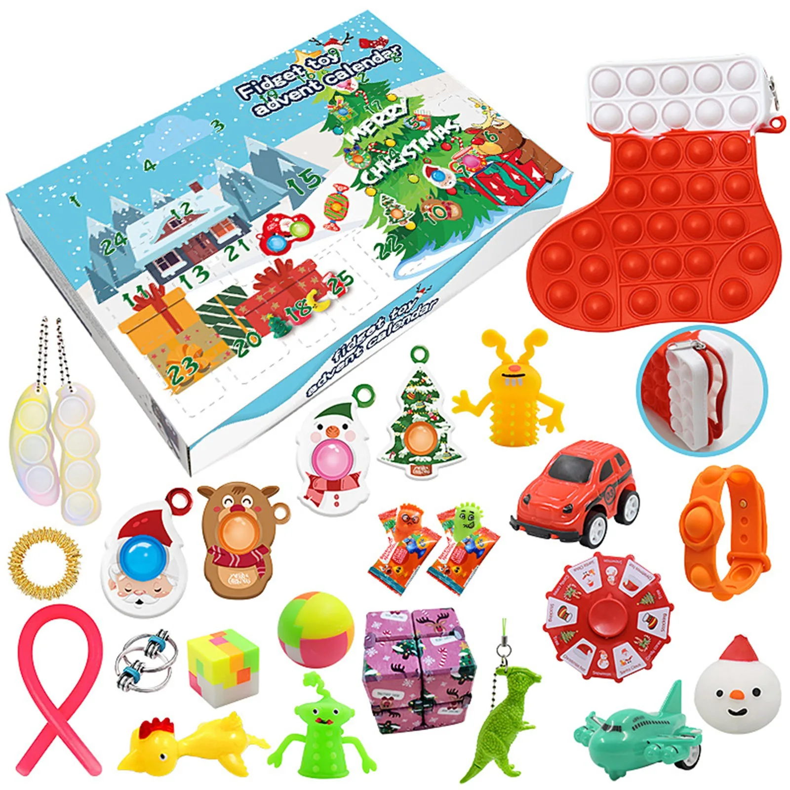 

Christmas 25 Days Countdown Advent Calendar With Stress-relief Toys Blind Box Christmas Party Favor Gift For Children Boys Girls