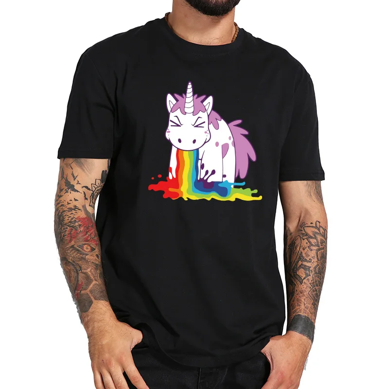 

Unicorn T Shirt Rainbow Funny Spoof High Quality 100% Cotton White Black Tops Cartoon T-shirt Gift EU Size