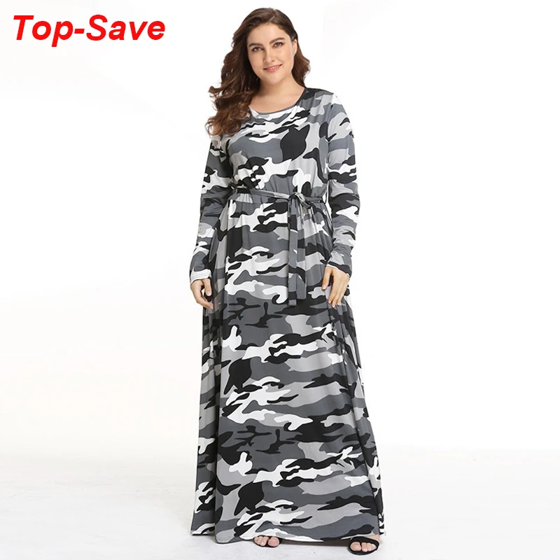 Модные камуфляжные повседневные платья размера плюс для женщин 4XL 5XL 6XL Boho Макси с