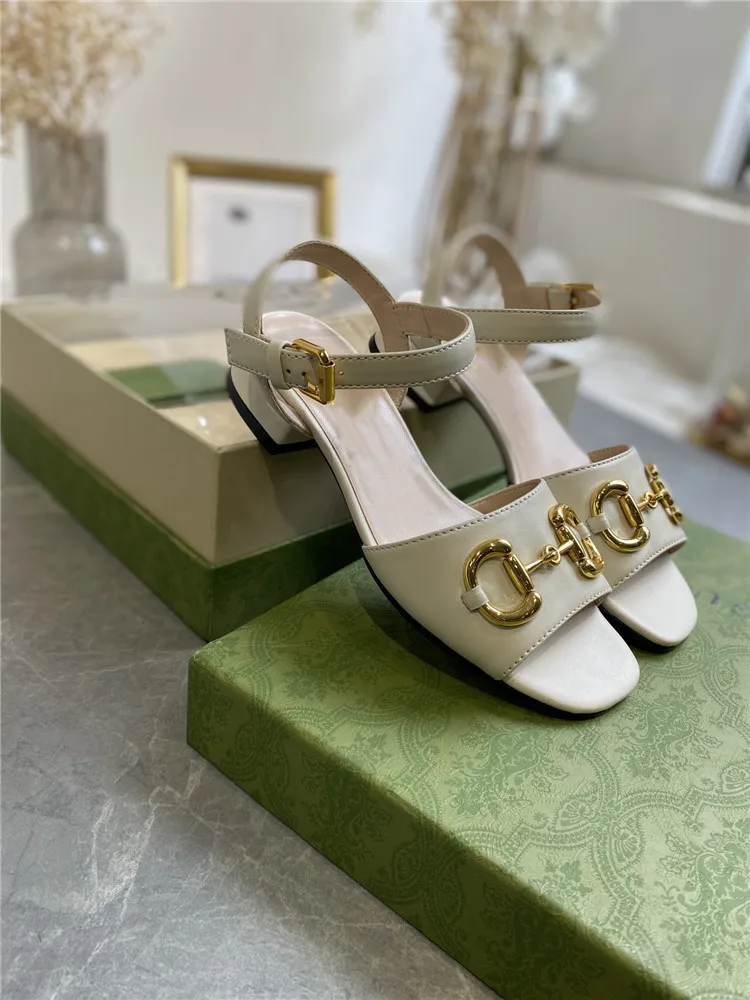 

Latest Double Button Sandals Fashionable Luxury Brand Designer Leather Sandals Open Toe Thick Bottom Leather Sandals Size 35-40