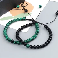 classic natural stone braided bracelet set 6mm black matte lava beads couples yoga braceletsbangles for men friend gift jewelry
