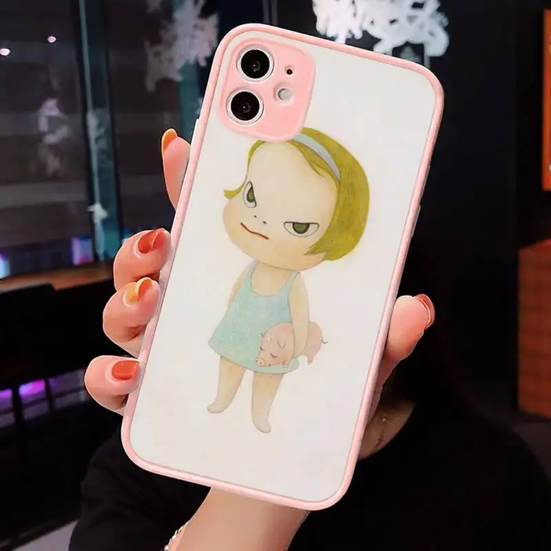 

japan Yoshimoto nara cartoon girl Phone Case Matte transparent For Pink iPhone 12 Mini 11 Pro XR XS Max 7 8 Plus X Back Cover
