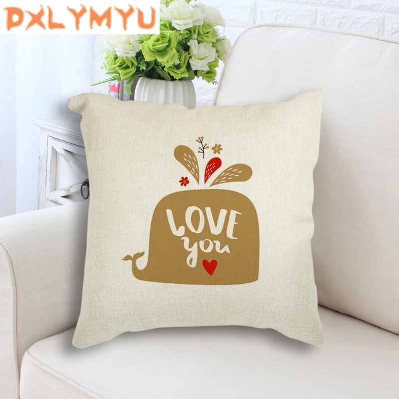 Льняная хлопковая наволочка мультяшная для подушки с рисунком Кита медведя езды