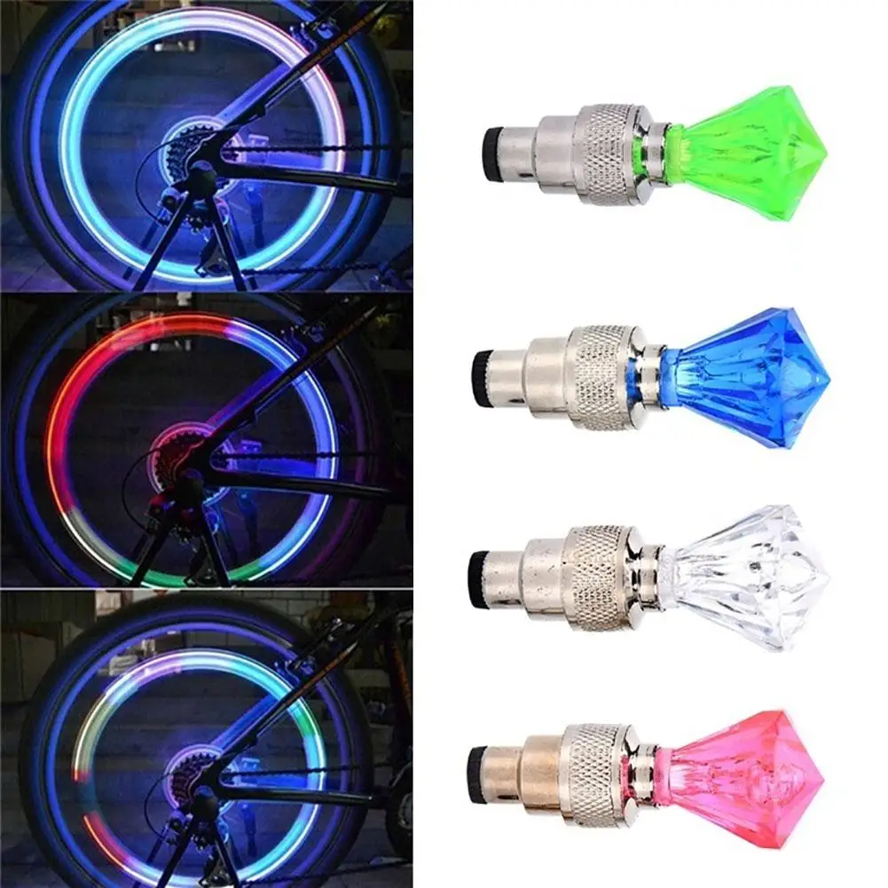 

2Pcs Diamond Shape Bike Tyre Valves Caps Decorative LED Motion Activated Light Safety Cycling Lamp Wheel Tire Valves Stem Cap