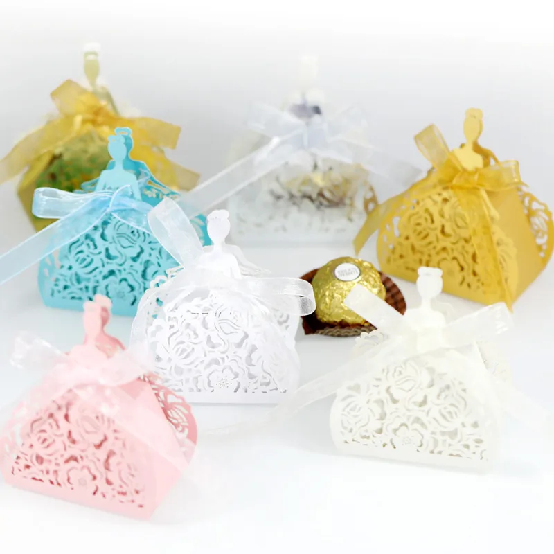 10pcs Bride Flower Dresses Wedding Candy Dragee Box Gifts Bags Favor Boxes Wedding Bonbonniere DIY Event Party Favor Decoration images - 6