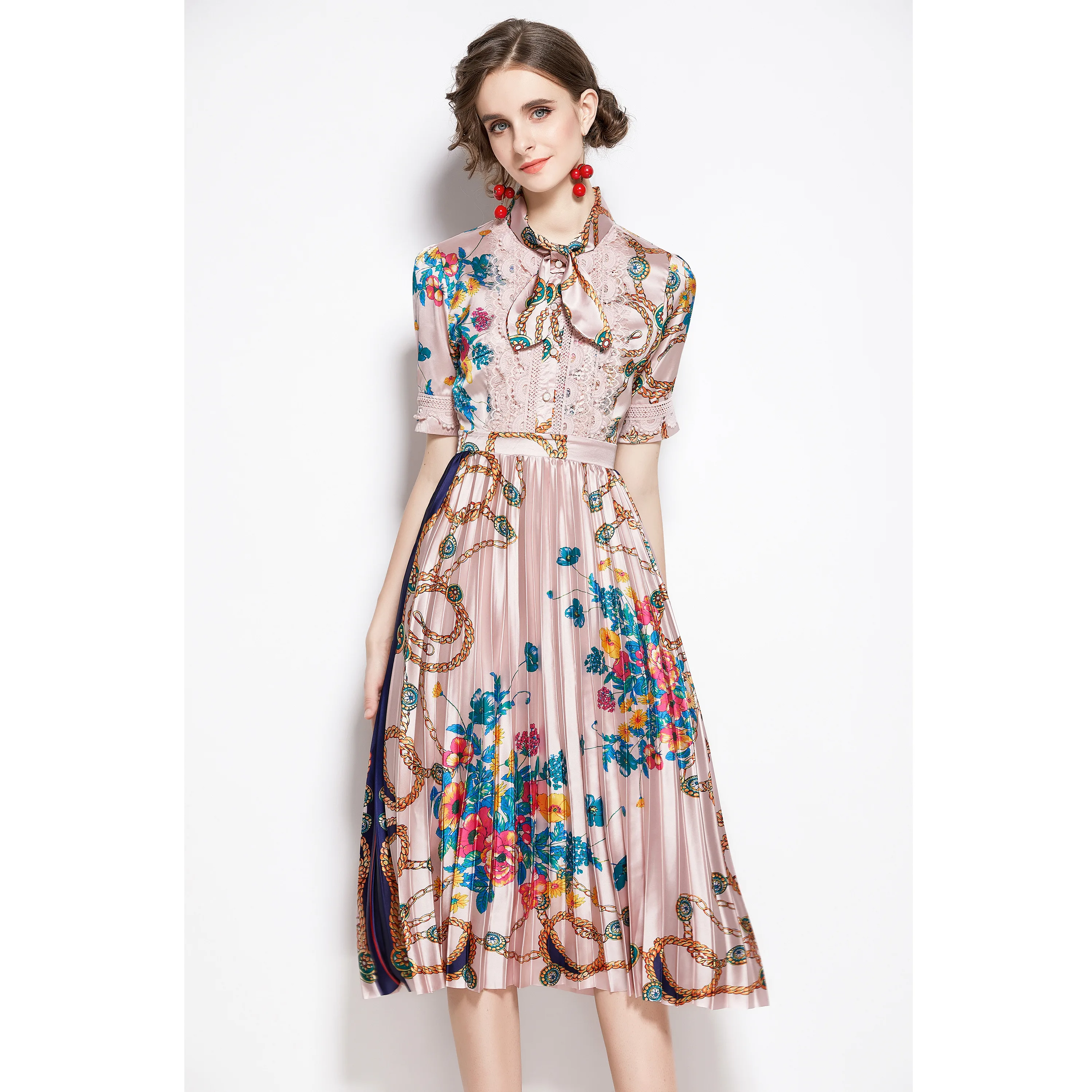 

Женское винтажное платье до щиколотки, офисное платье-трапеция с бантом и круглым вырезом, элегантное праздвечерние чное Платье с принтом, ...