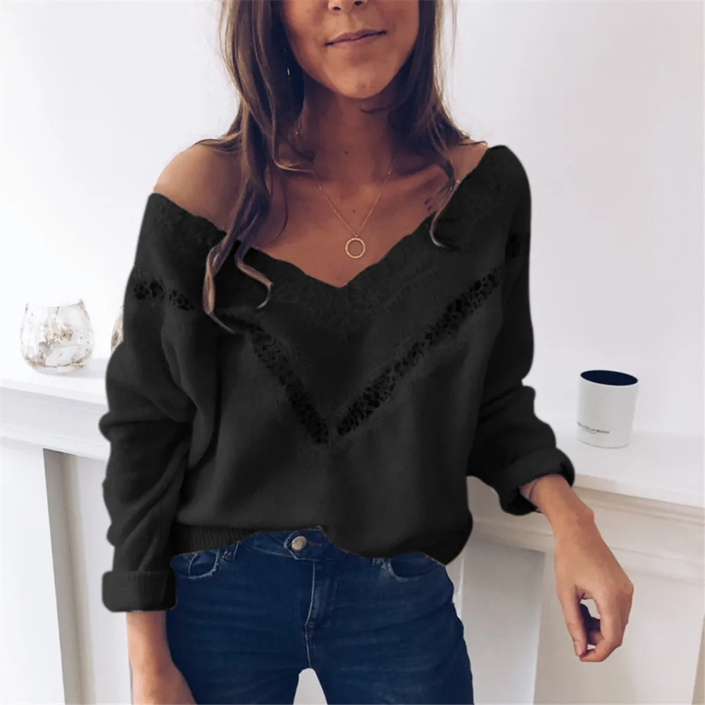 Женская мода Ранняя осень весна Повседневный свободный длинный рукав v-образный