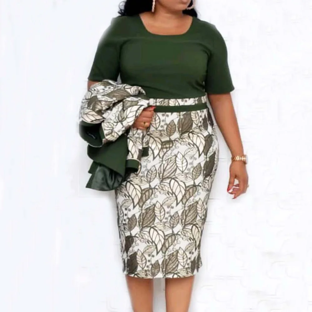 Зеленый лист печати облегающее вечерние платье летний комплект из туфель и