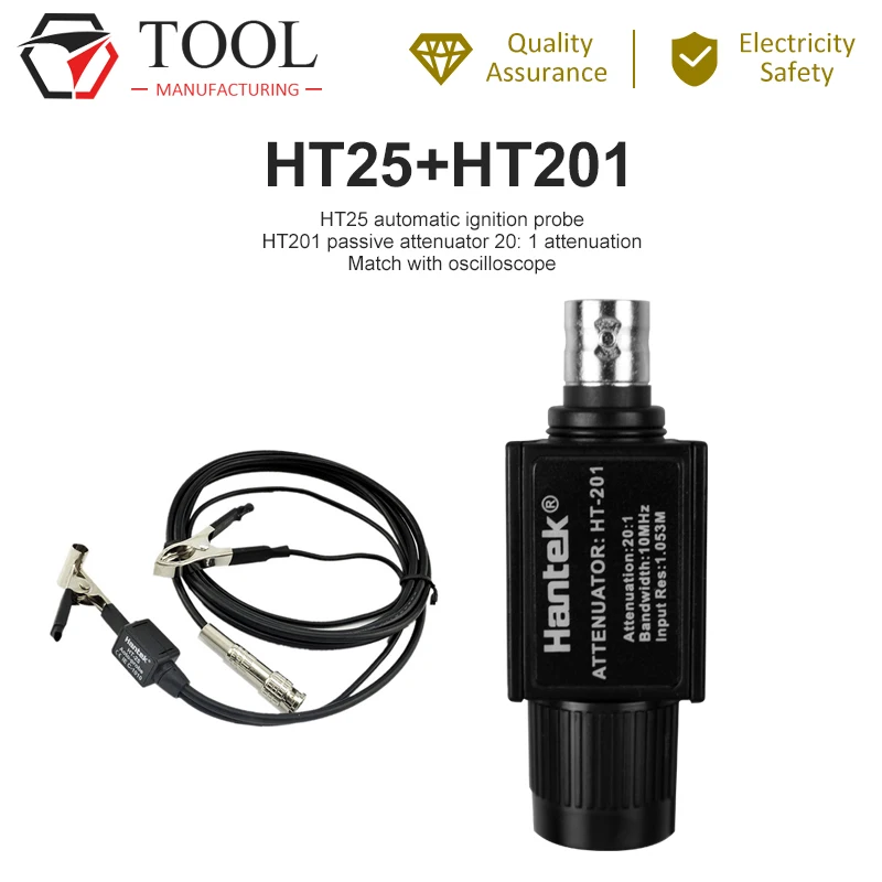 

Автомобильный осциллограф Hantek HT25, щуп с осциллографом Hantek HT201, 20:1 пассивный аттенюатор, аксессуары, Лучшая цена на продажу