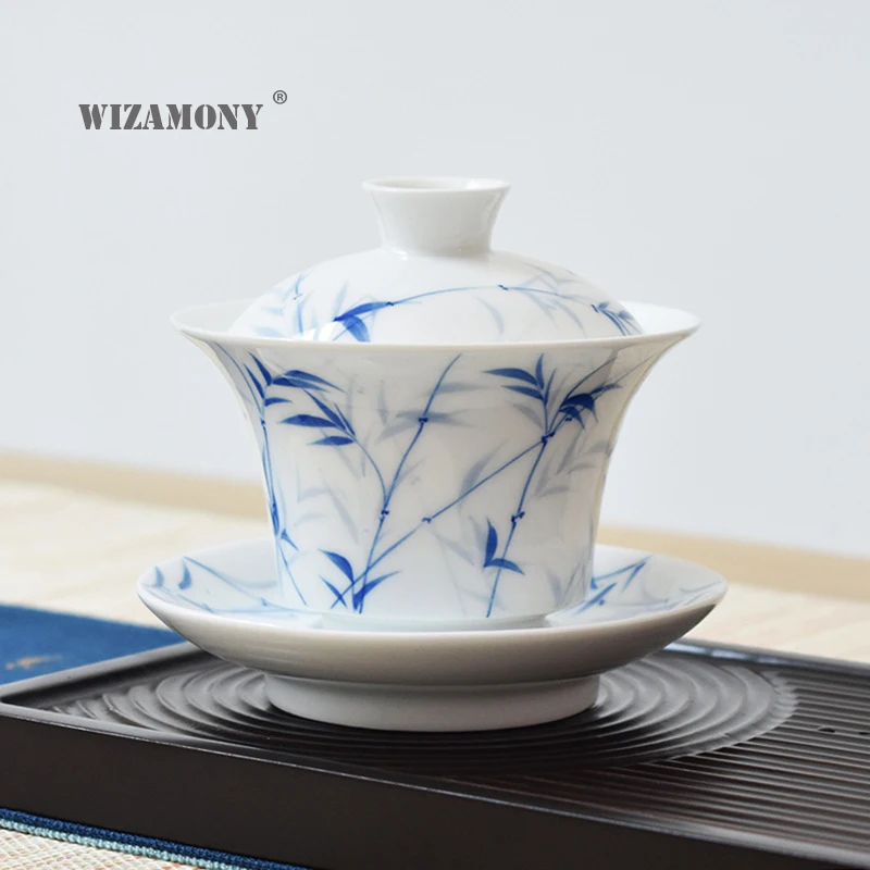 1 шт. WIZAMONY сине белый бамбуковый Gaiwan китайский старинный глазурь Цзиндэчжэнь