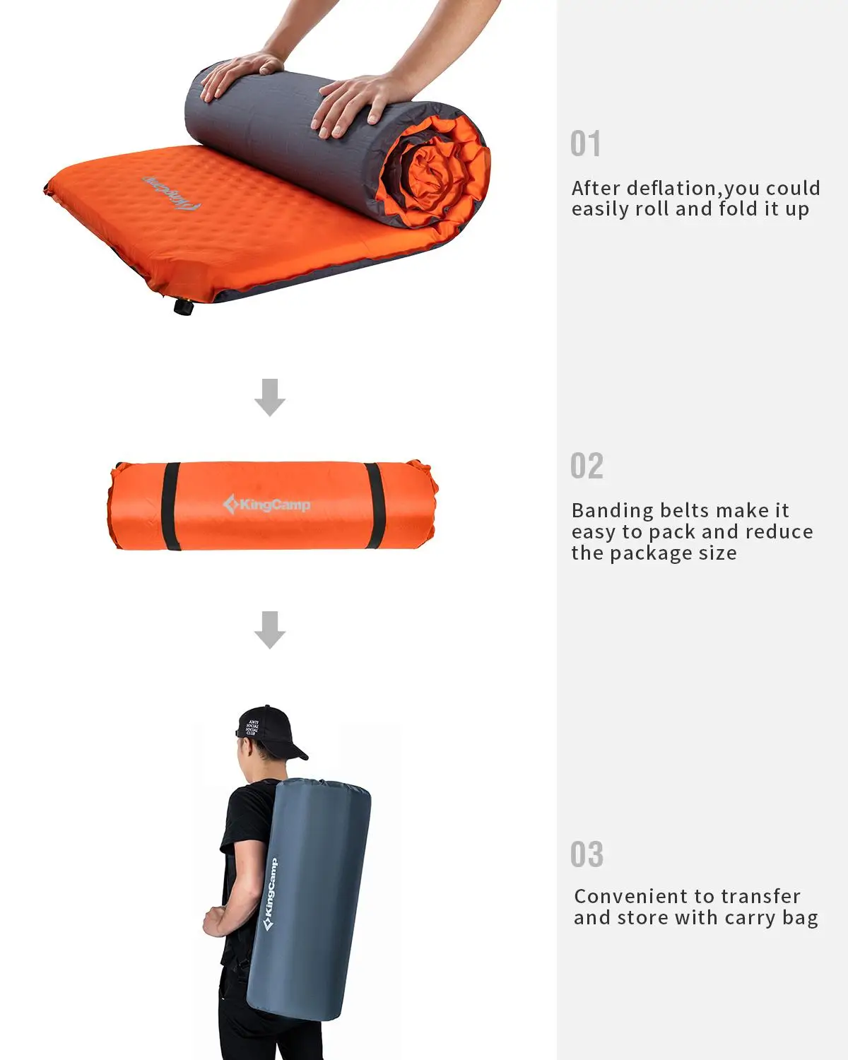 Kingcamp Самонадувающийся спальный коврик походный негабаритный Одноместный