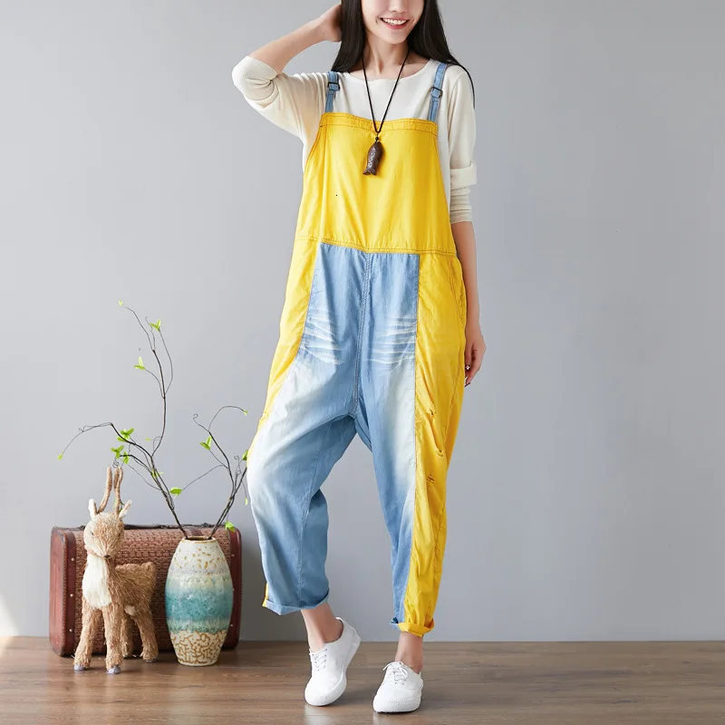 Женский мешковатый джинсовый комбинезон с заниженным шаговым швом свободные