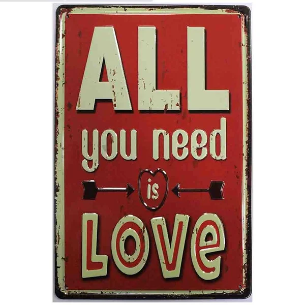 

Dehavre All You Need Is Love Tin Sign Red and White Retro Vintage Distressed Home Decor Wall Art