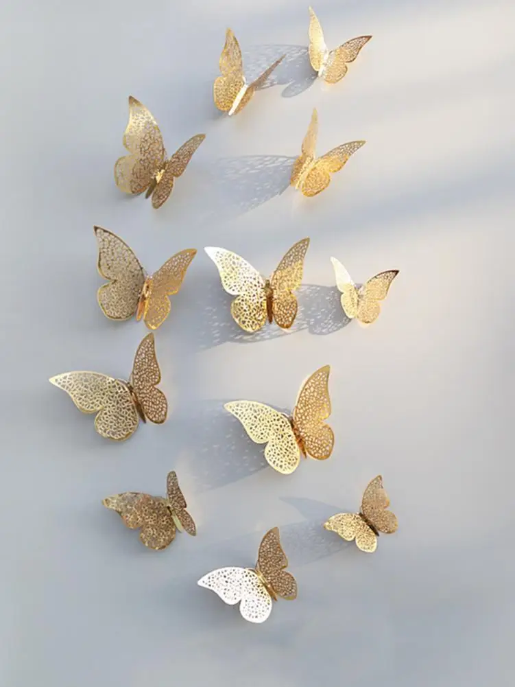 12 шт выдалбливают 3D Бабочка стикер стены гостиной задний фон стикер s украшения милые бабочки настенные декоративные наклейки
