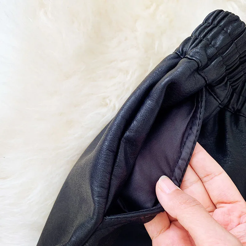GIGOGOU/женские шорты из искусственной кожи с высокой талией теплые меховые широкие