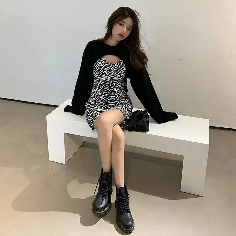 

Plus Size Gothic Y2k Dress Women Casual Leopard Long Sleeve Party Mini Dress Female Design One-piece Dress Korea 2021 Spring Y2k
