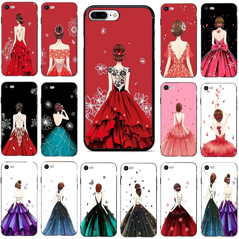 

Princess Dress Girl Back Phone Shells Case For Iphone X XR XS 5 5s SE 2020 11 11pro Max 6 6s 7 8 Plus Cool Design Painted Covers