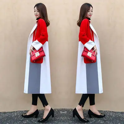 

Design Office Lady Women Coats And Jackets Winter Woolen Coat Itself Contrast Casaco Feminino Korean Female Jacket Patchwork