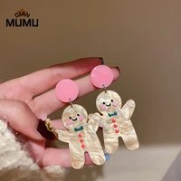 new fashion acrylic lovely little biscuit gingerbraed man earrings for women girls big tassel funny jewelry for female brincos