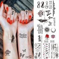 infinity symbol waterproof temporary tattoo sticker feather crown text word letter body art arm wrist leg fake tatoo for women