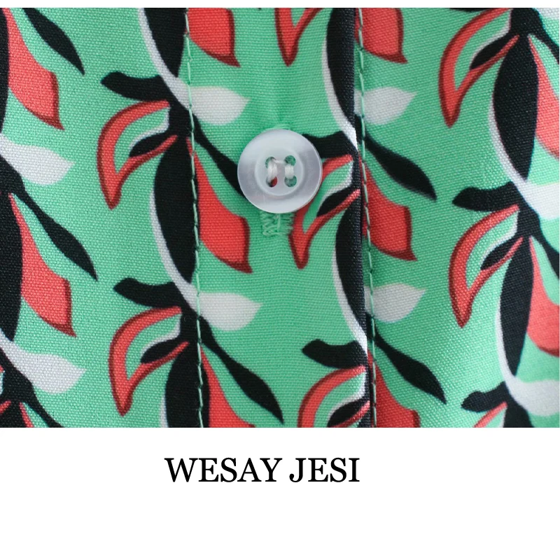 

WESAY JESI Women's Dress Vintage Turn Down Collar Leaves Print Single Breasted Decoration Mini Dress Long Sleeve Chic Sashes