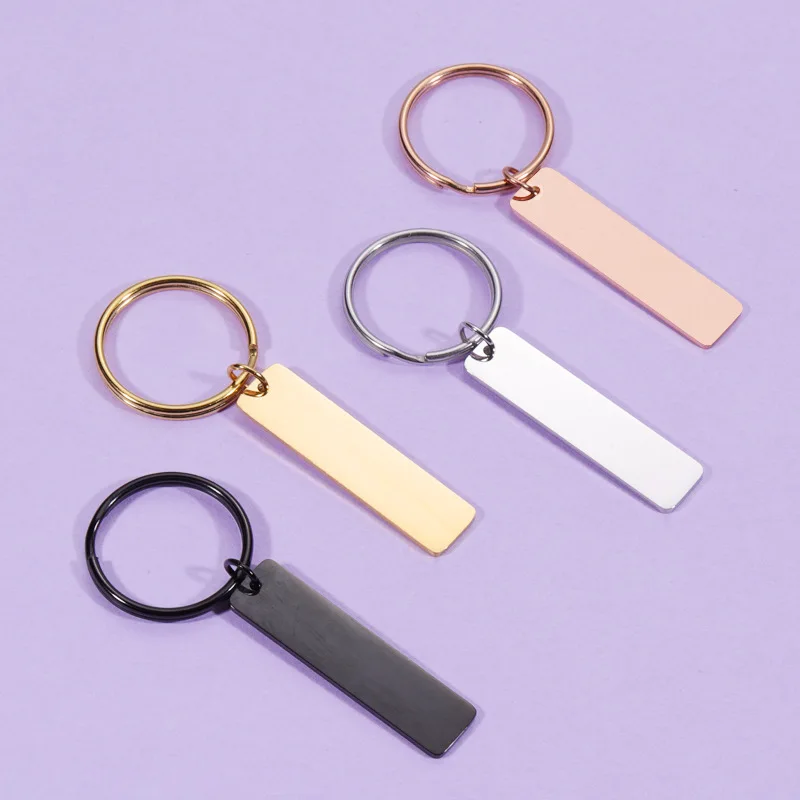 

20pcs Mirror polished stainless steel long tag keychain smooth engraved logo key chain pendant with multiple specifications