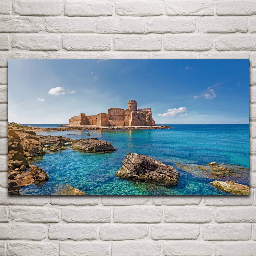 

Beautiful island castle coast line seascape fabric posters on the wall picture living room home decoration art KQ728