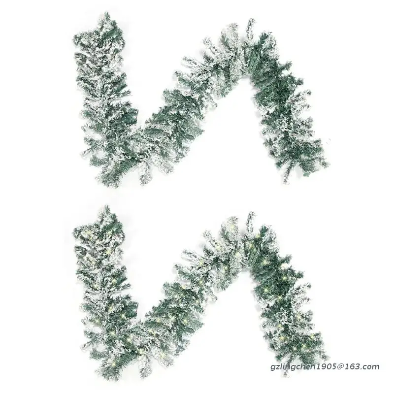 

180cm Artificial Rattan Flocking Snow Wreath Christmas Fake Plants Garland Hanging Door Room Wall Ornaments Xmas Decor