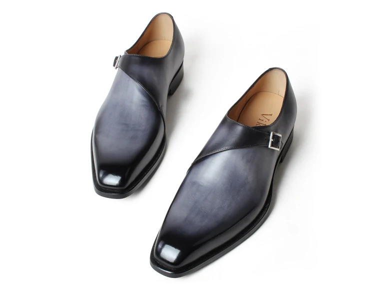 VIKEDUO Buckle Monk Strap Shoes For Men Genuine Leather Patina Dress Handmade Wedding Office Formal Suits Footwear Zapatos | Обувь
