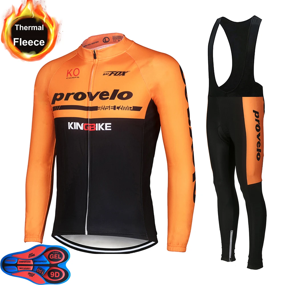 Orange set Зима pro team Велоспорт Джерси 9D pad велосипед комбинезон набор теплые мужские Ropa Ciclismo термальная флисовая велосипедная одежда Maillot - Цвет: Orange set