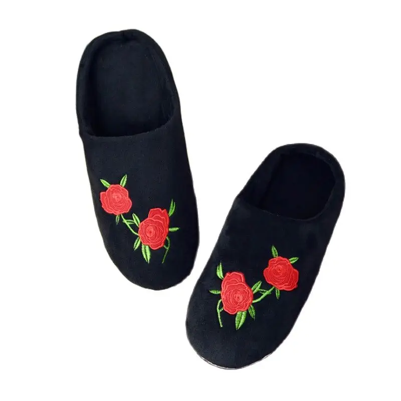 Туфли с вышивкой в виде роз домашние женские тапочки деревянный пол мягкая