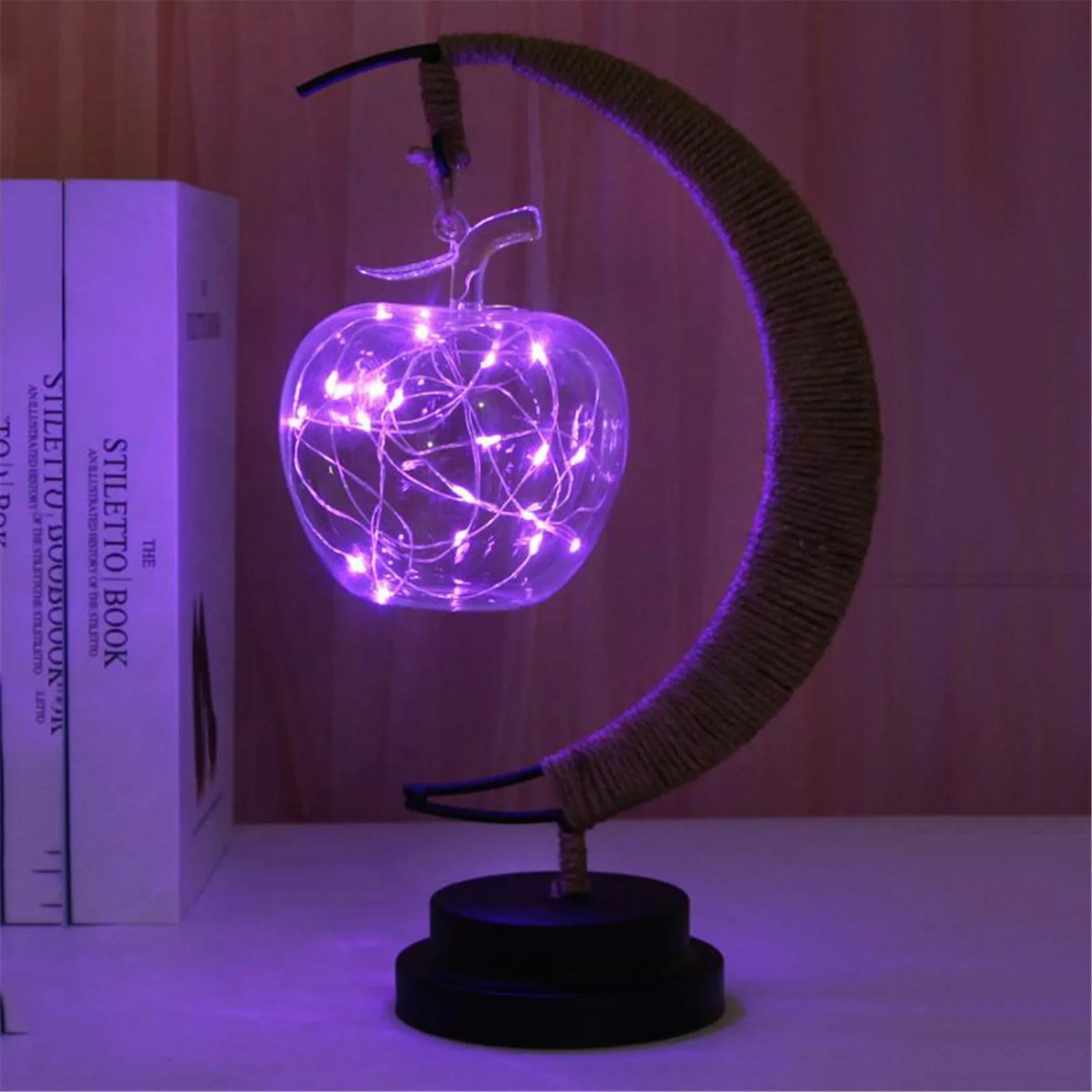 

New Night Lights Led Light Decoration Moon Apple Light Night Lamp Birthday Gift Hemp Rope Iron Night Light Room Decoration Lamps