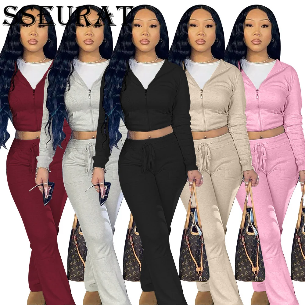 

SSEURAT Women's Sweatshirt Elegant Fashion 2 Pieces Suit Sets Hoodie Jacket Pants Female Sports Suit