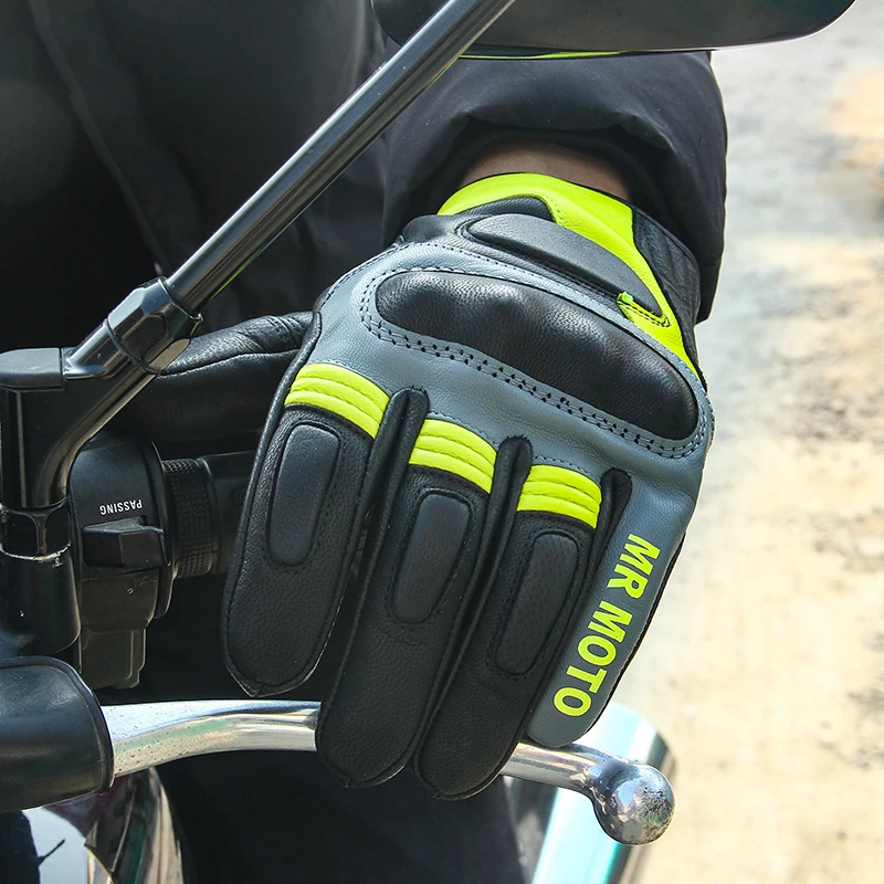 구매 고품질 터치 스크린 레이싱 전체 손가락 전술 가죽 오토바이 장갑, 케블라 소재 보호 오토바이 장갑