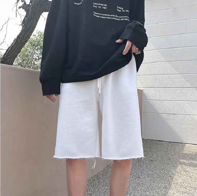 

Summer Black Gray White Shorts Men's Fashion Casual Shorts Men Streetwear Loose Wide Leg Drawstring Shorts Mens Large Size M-5XL
