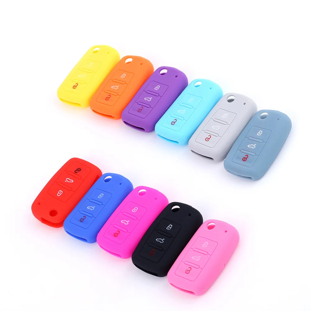 

2@# Car Key Case Silicone Auto Key Accessories Cover Keyless Shell Protector 10 Colors 1Pcs Hot Products 3 Buttons Silicone