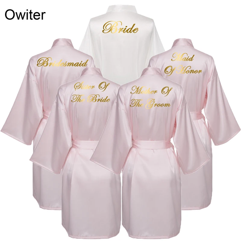 Satin Silk Robe Women Wedding Party Bride Bride Bridesmaid Robes Dressing Gown Bridal Robe Bathrobe Gold Print Light Pink