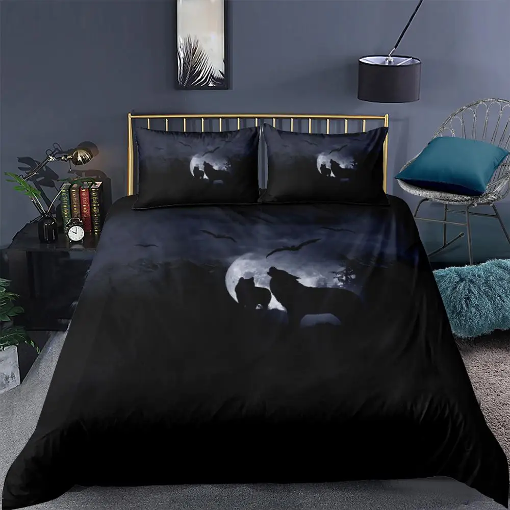 

Moon Night Bedding Set Wolves 3D Myterious Soft High End Duvet Cover King Queen Twin Full Single Double Unique Design Bed Set