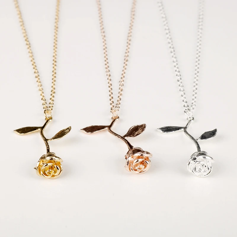 

3D Rose Pendant Necklace 3 Colors Cute Design Rose Shape Women Necklaces Specialisted Charming Valentine's Day Gifts