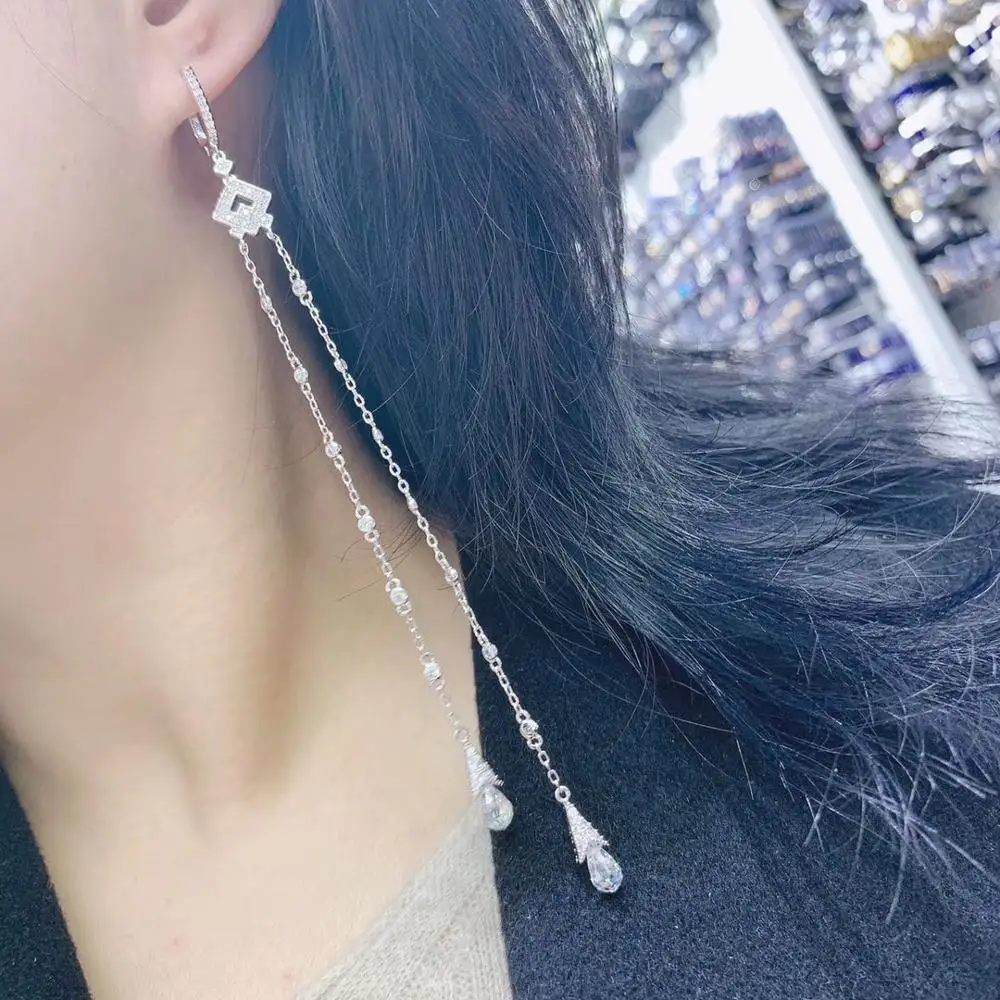 

Женские длинные серьги-кисточки, серьги в американском стиле с геометрическим фианитом, 142 мм, E7737