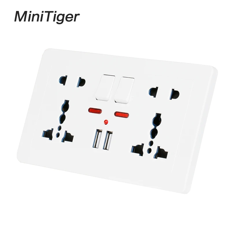Настенная розетка Minitiger с двойным универсальным переключателем на 5 отверстий 146