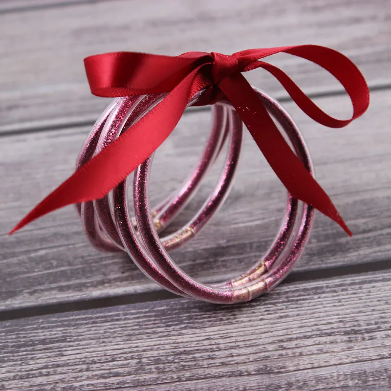Wholesale 2019 Glitter Filled Silicone Jelly Summer Bracelet Stardust Stack Circles Bangles Women Bowknot | Украшения и