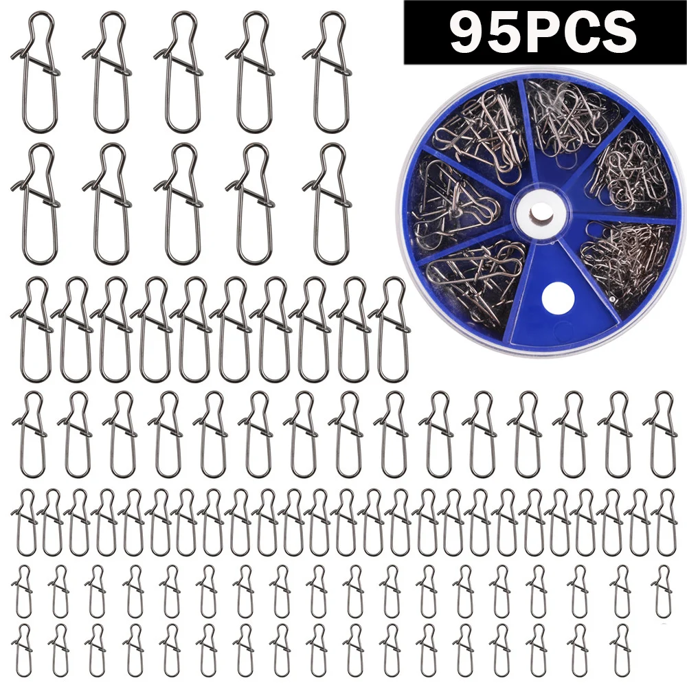 95Pcs/box Nice Fast Duo Lock fishing snaps and clips Kit Fishing hooks Lures Connector Swivels Snap Fishing Tackle 26lb-77lb