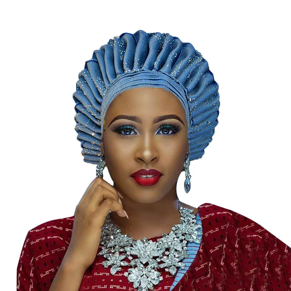 Высокое качество aso oke gele африканские головные уборы с камнями | Дом и сад