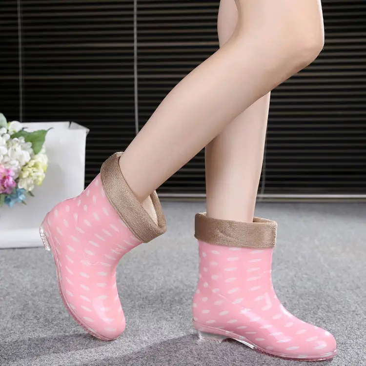 

Female rian shoes women mid calf boots short plush PVC soft waterproof boots woman classic shoes