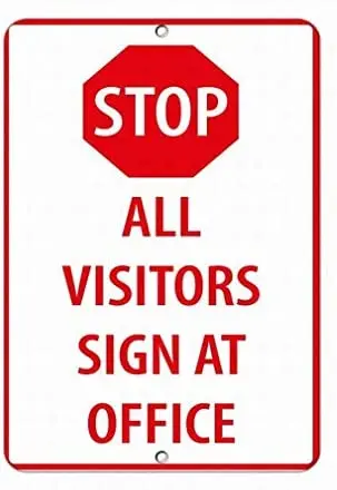 

Wall Signs Notice Warning Sign Decor Tin Metal Signs Stop All Visitors Sign at Office Security Sign Safety Sign Novelty Signs