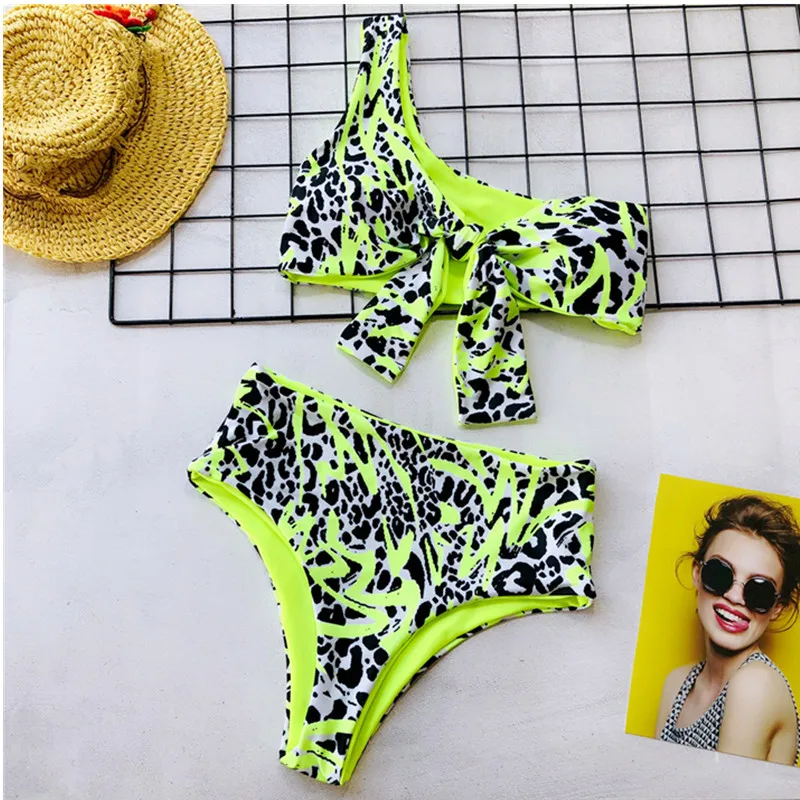 Летний сексуальный купальник флуоресцентный зеленый Леопардовый бикини женский