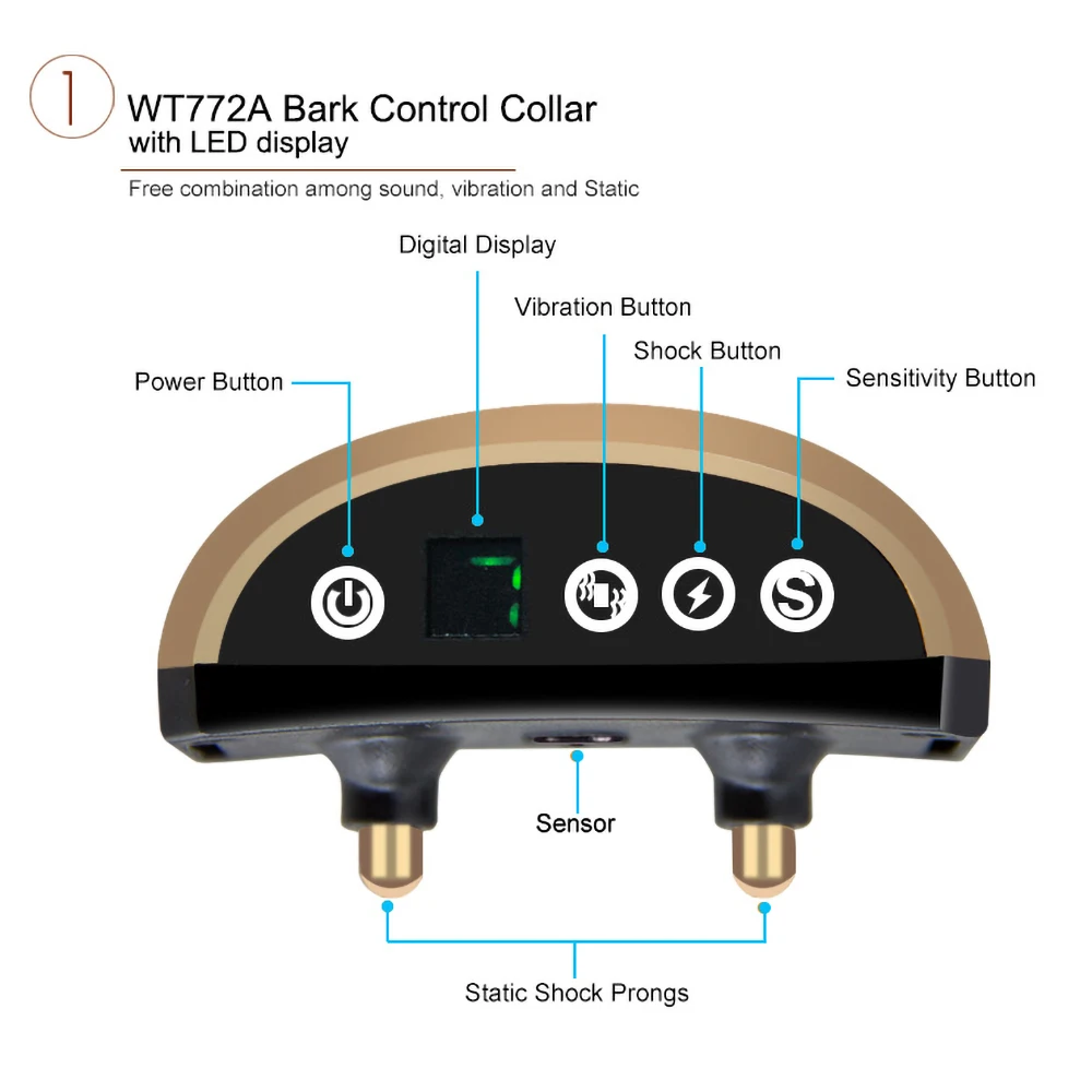 Перезаряжаемый водонепроницаемый ошейник для собак перезаряжаемый с 7 уровнями