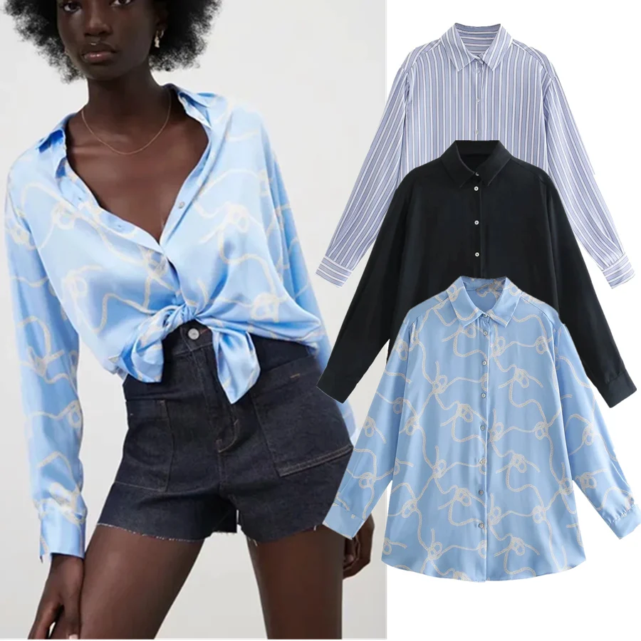 

Jenny&Dave Shirt Women Blouse Autumn Blouse Women England Style Fashion Satin Loose Casual Print Blusas Mujer De Moda And Tops