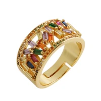 luxury gold women ring adjustable open ring for women rainbow crystal copper cubic 5a zirconia simple ring woman dropshipping